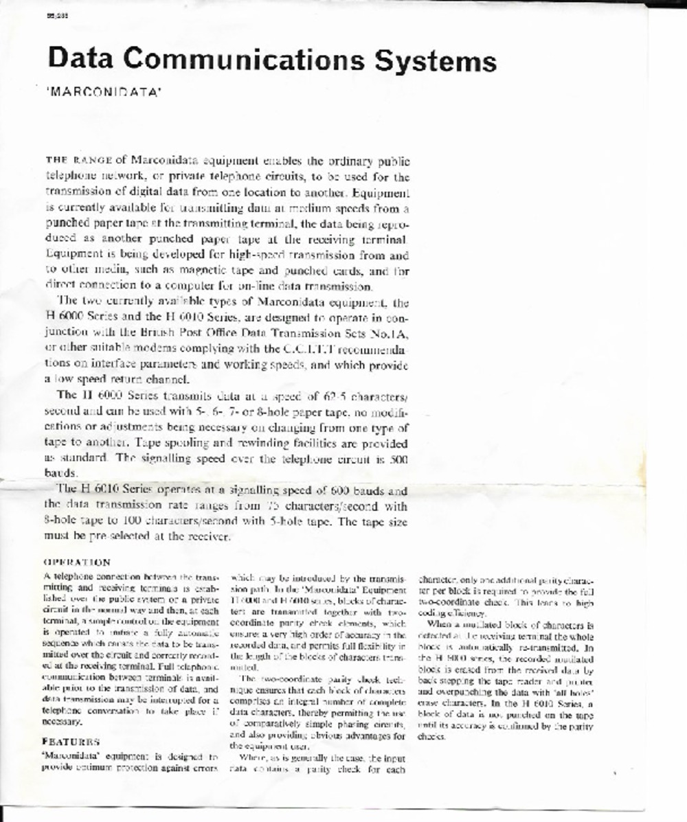 Article: 75085 Marconi Paper Tape Reader Brochure
