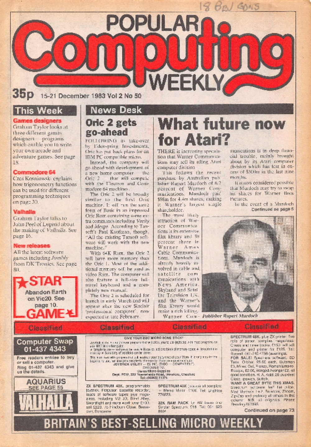 Article: Popular Computing Weekly Vol 2 No 50 - 15-21 December 1983