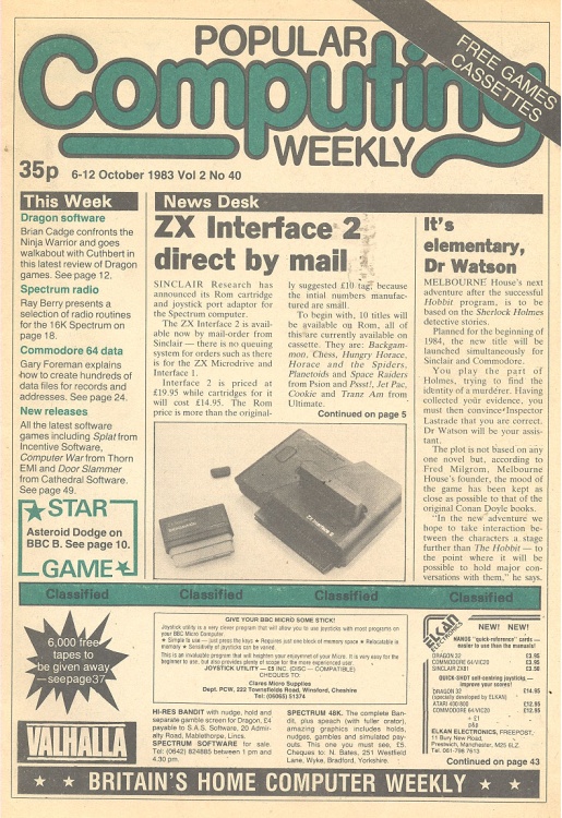 Article: Popular Computing Weekly Vol 2 No 40 - 6-12 October 1983 Vol 2 No 40