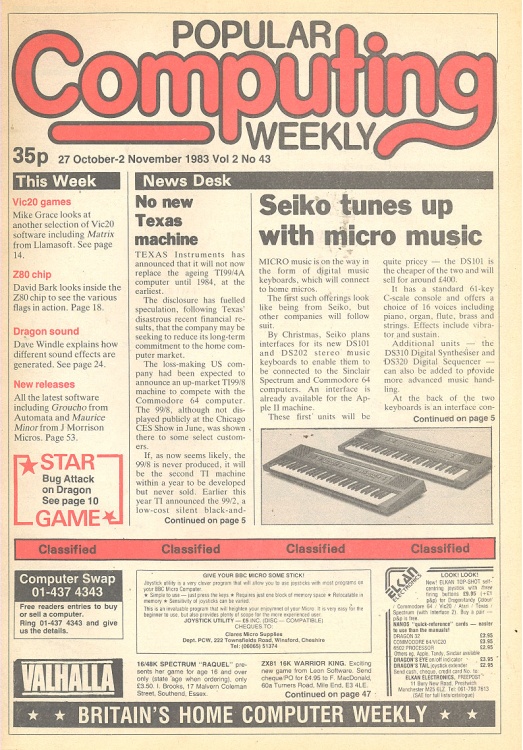Article: Popular Computing Weekly Vol 2 No 43 - 27 October-2 November 1983
