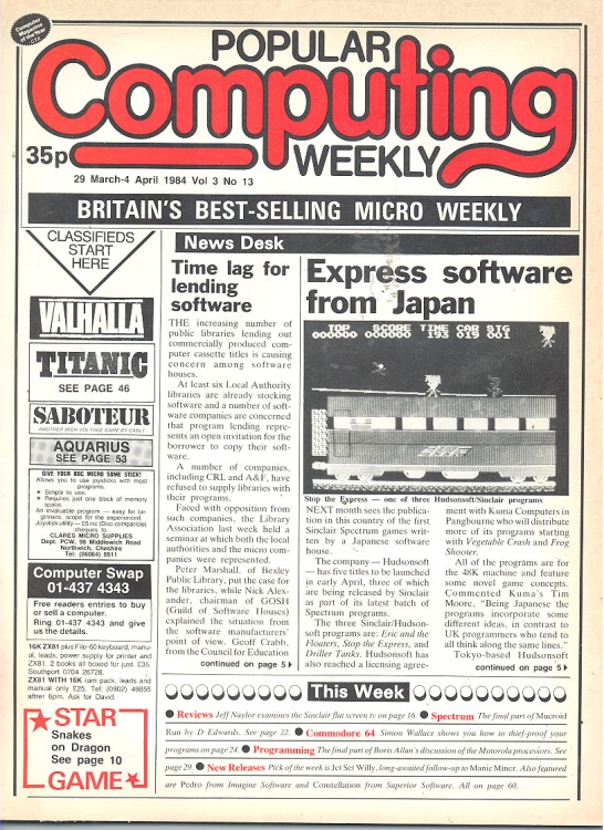 Article: Popular Computing Weekly Vol 3 No 13 - 29 March - 4 April 1984