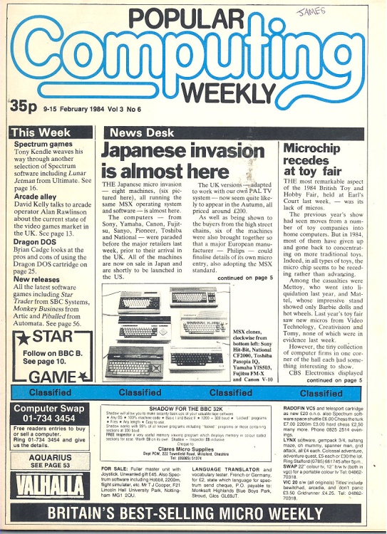Article: Popular Computing Weekly Vol 3 No 06 - 9-15 February 1984
