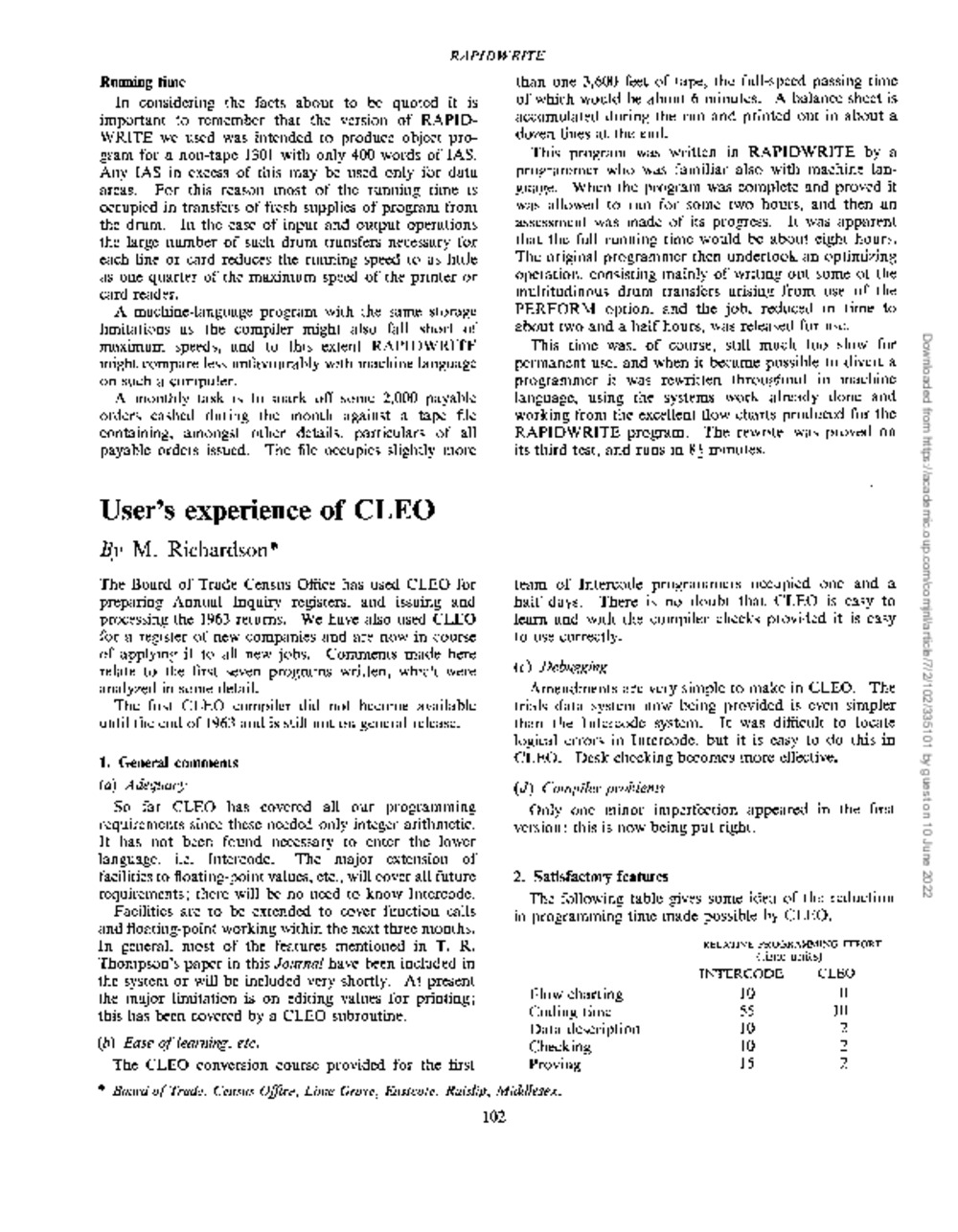 Article: Users experience of CLEO