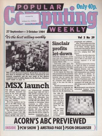 Article: Popular Computing Weekly Vol 3 No 39 - 27 September - 3 October 1984