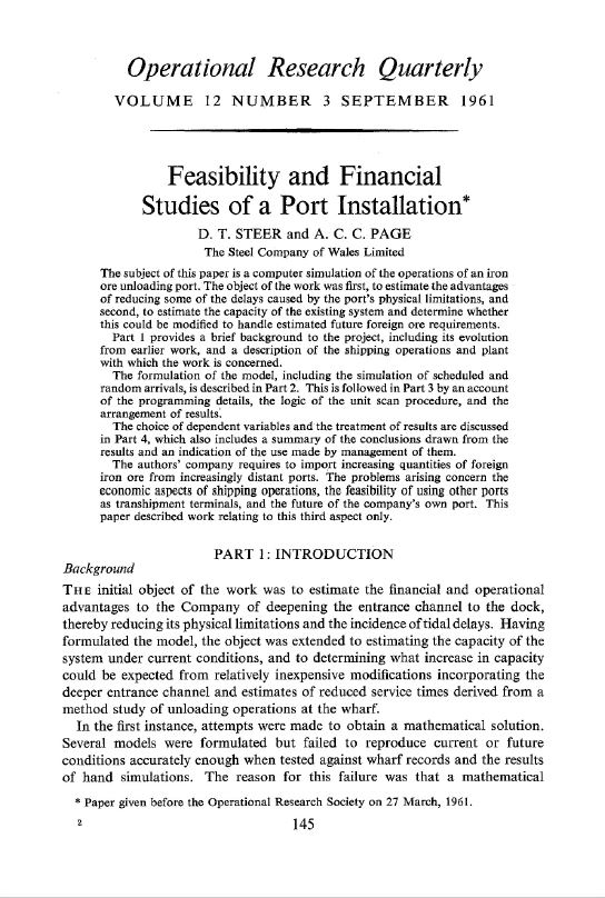 Article: Feasibility and Financial Studies of a Port Installation (Conducted on a Ferranti Pegasus I)