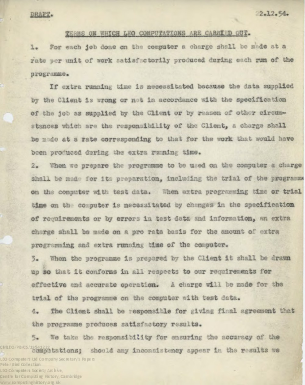 Article: 62444  Draft Terms on which LEO Calculations are Carried Out, 22 Dec 1954