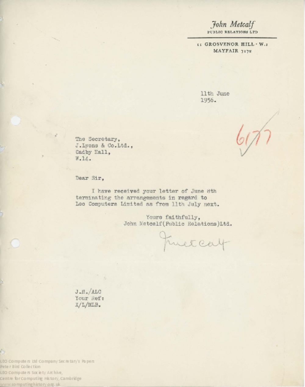 Article: 62447  Termination of Public Relations services, 11 June 1956