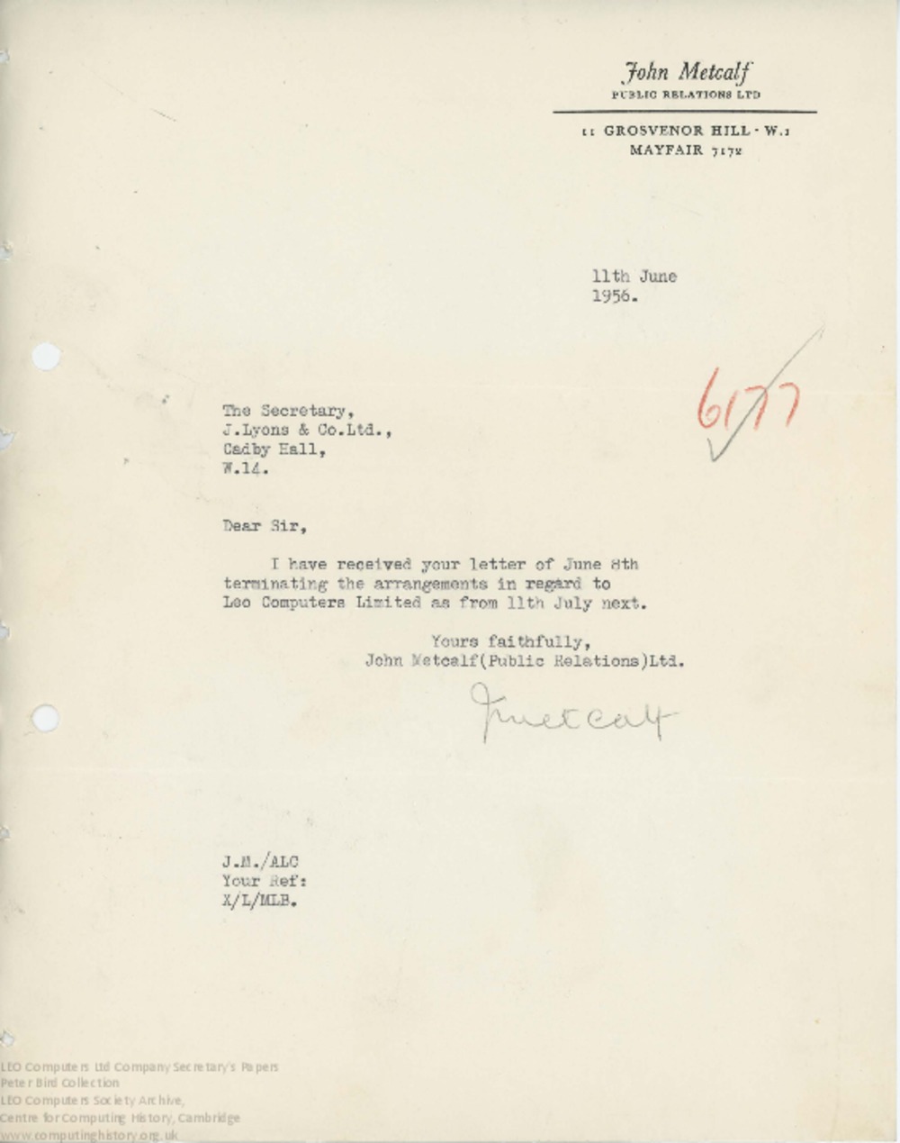 Article: 62447  Termination of Public Relations services, 11 June 1956