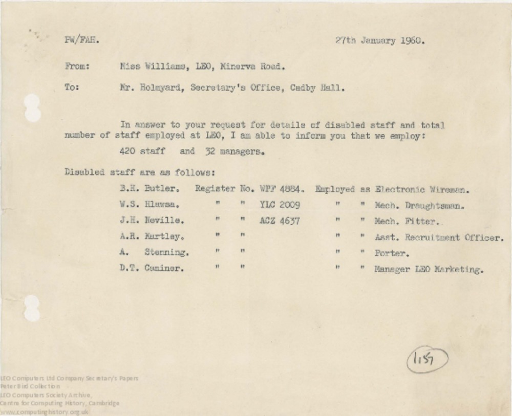 Article: 62466  LEO Computers Staff and Disabled Staff, 27 Jan 1960
