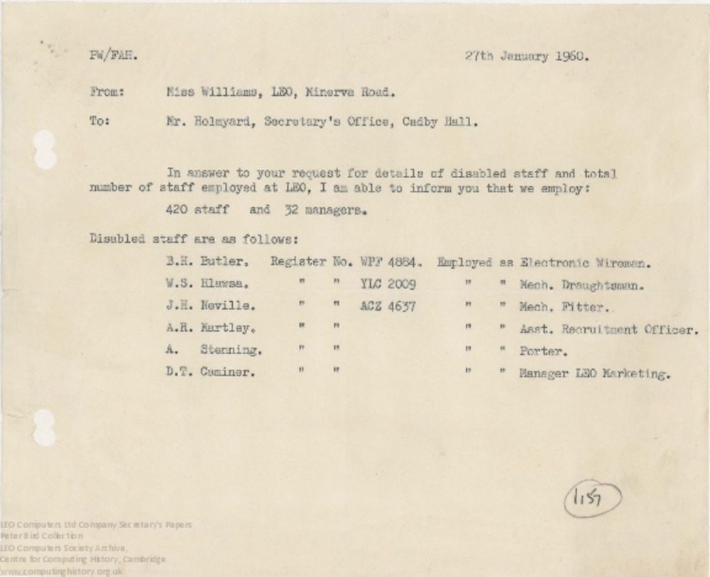 Article: 62466  LEO Computers Staff and Disabled Staff, 27 Jan 1960