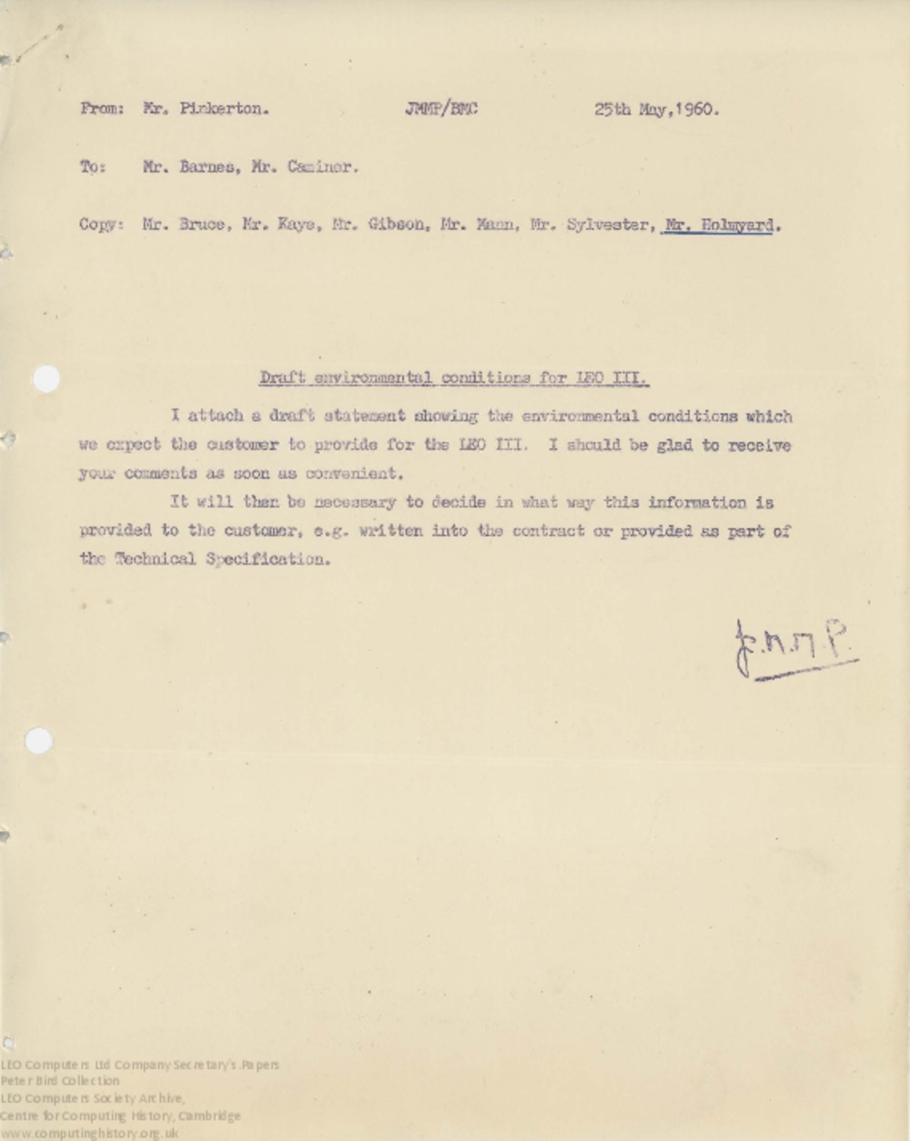 Article: 62844 Draft Recommended Environmental Conditions for LEO III, 25th May 1960