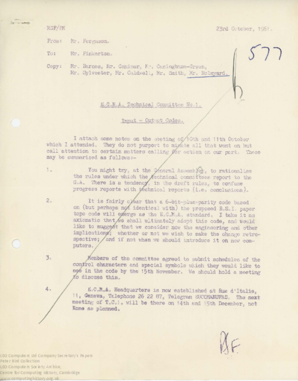 Article: 62851 ECMA Technical Committee Report, Oct 1961