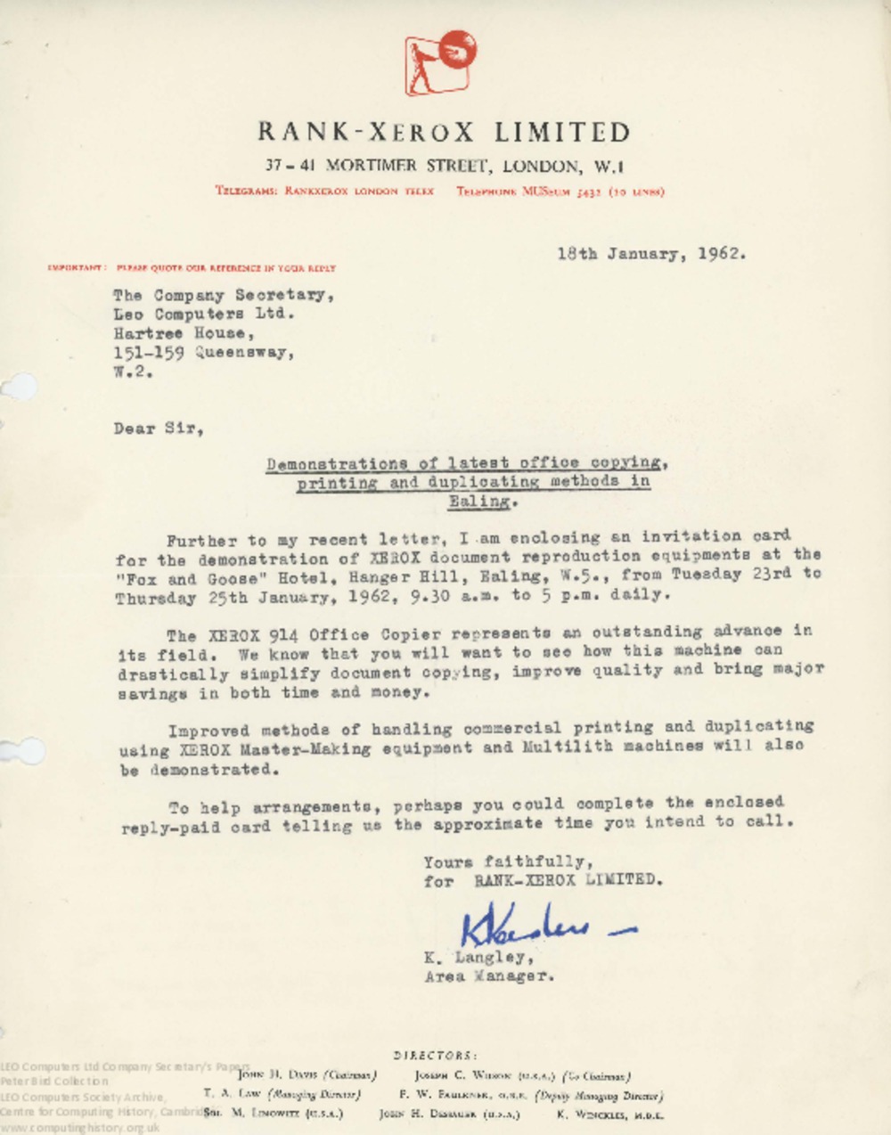 Article: 62857 Rank Xerox Demonstration, 18th Jan 1962