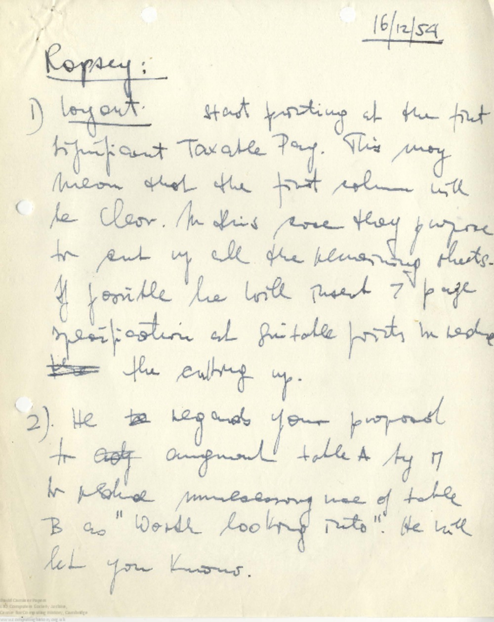 Article: 62938 Notes on Tax Tables discussion with E. Rapsey, 16th Dec 1954