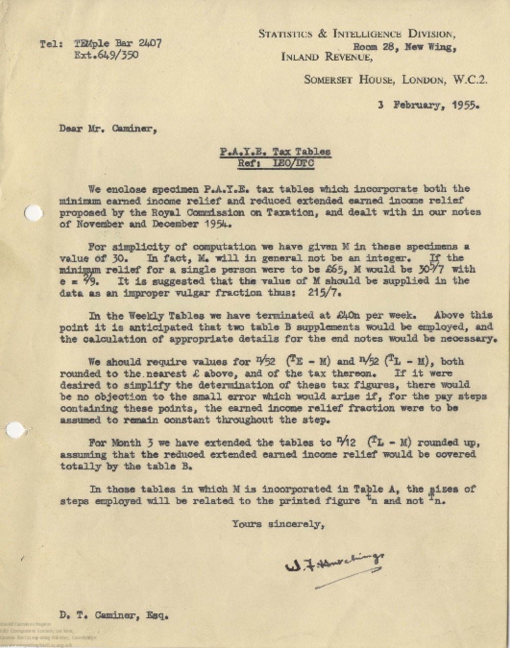 Article: 62941 Correspondence with Inland Revenue, Feb-Mar 1955