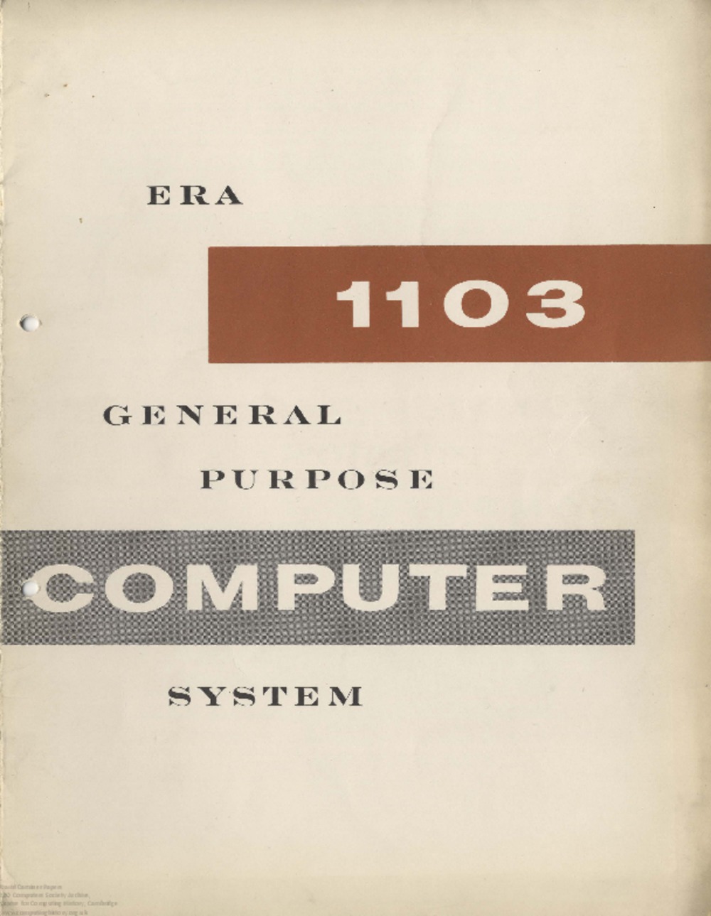 Article: 63082 Brochure: ERA 1103 General Purpose Computer System
