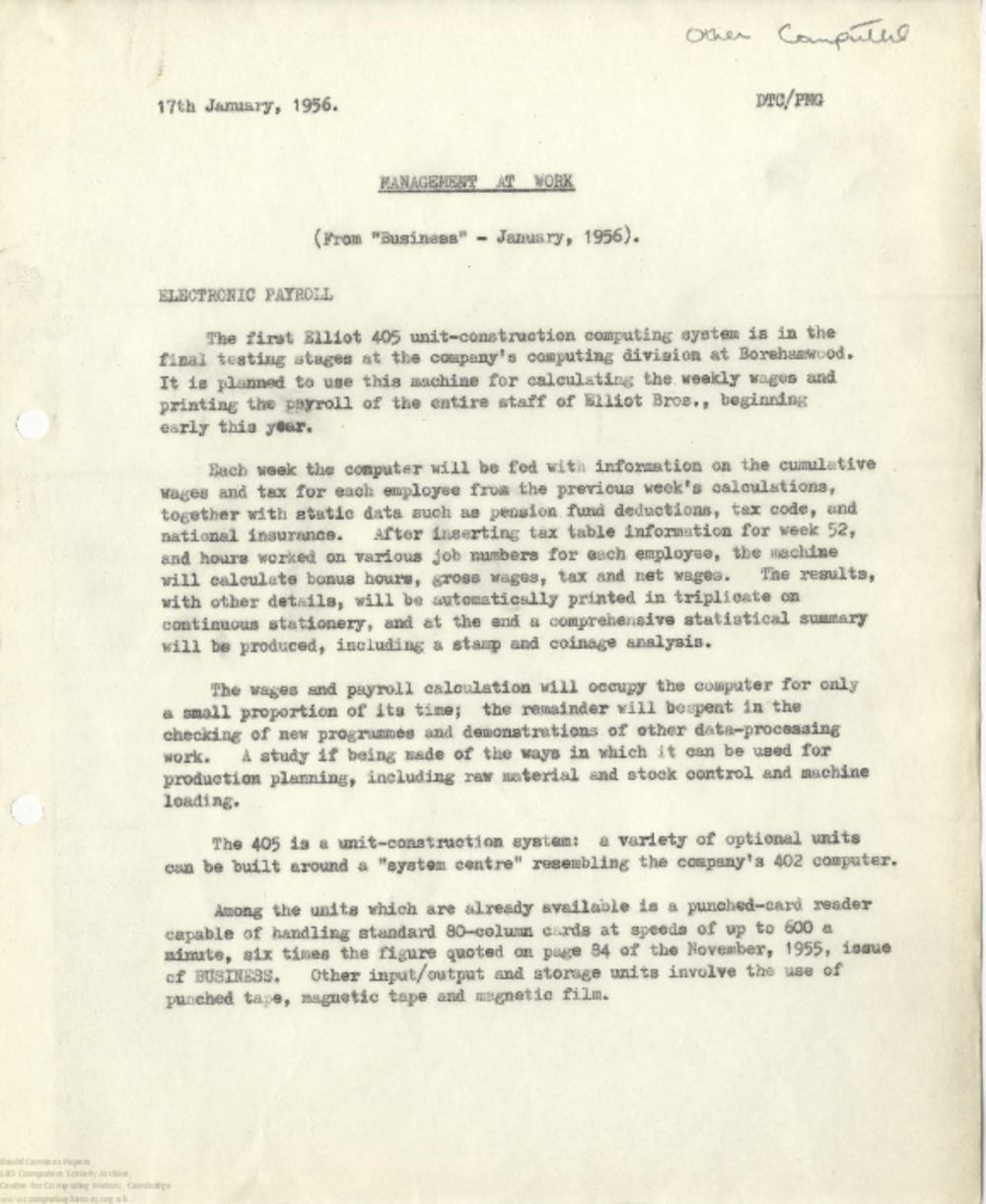 Article: 63105 Extract from Business magazine, Jan 1956