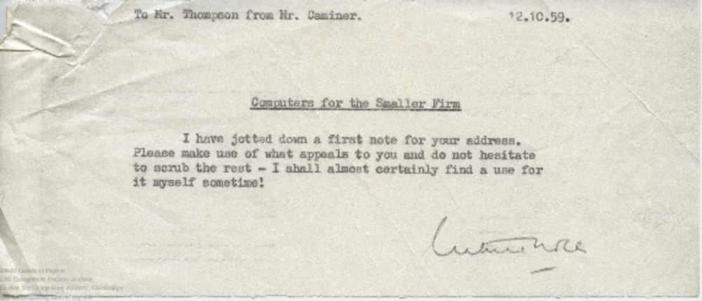 Article: Memo from David Caminer to TR Thompson (12 Oct 1959)