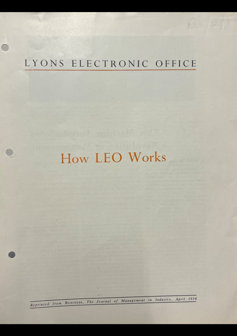 Article: Lyons Electronic Office: How LEO Works