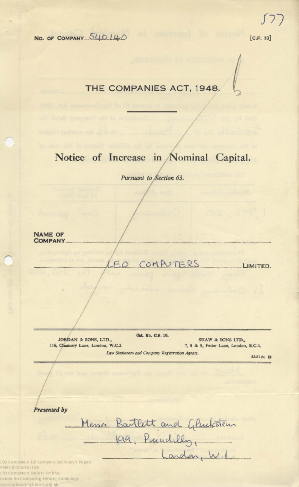 Article: 64209 Legal Companies Act forms for LEO Computers Ltd, March 1963