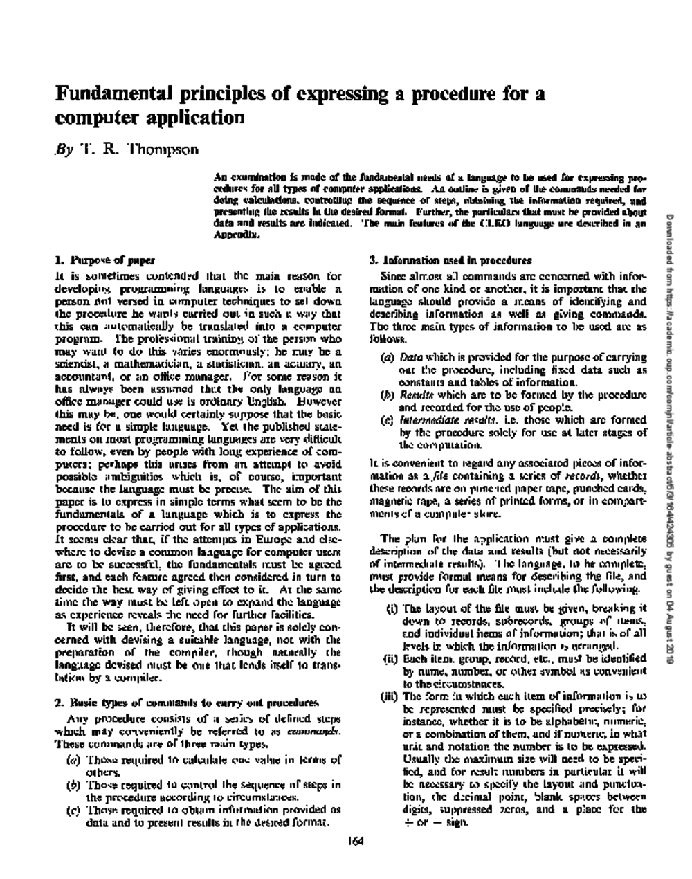 Article: Fundamental Principles of Expressing a Procedure for a Computer Application