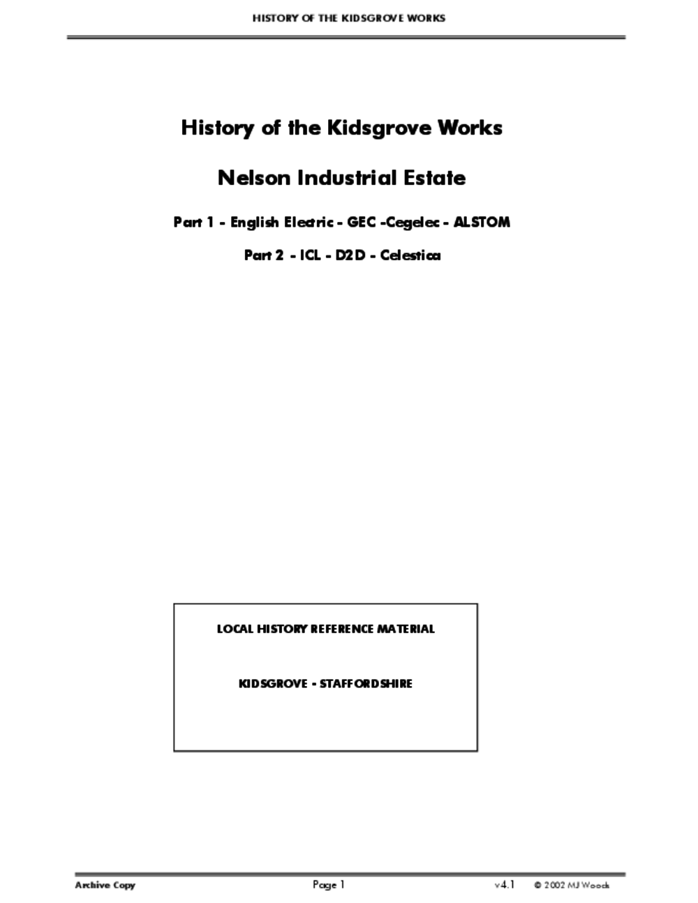 Article: History of the Kidsgrove Works