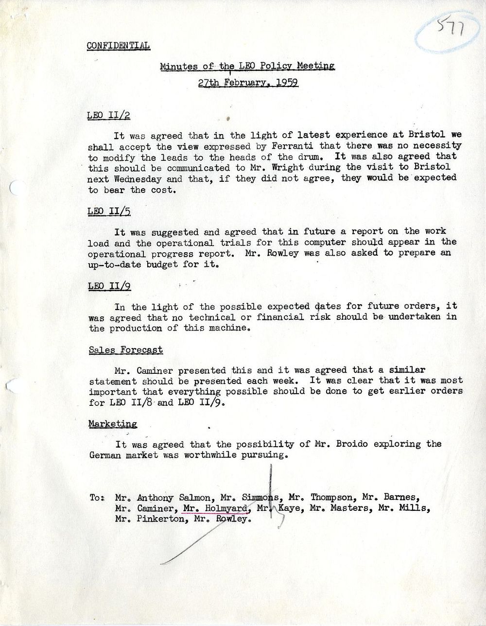 Article: 54578 LEO Policy Meeting, 27/2/1959