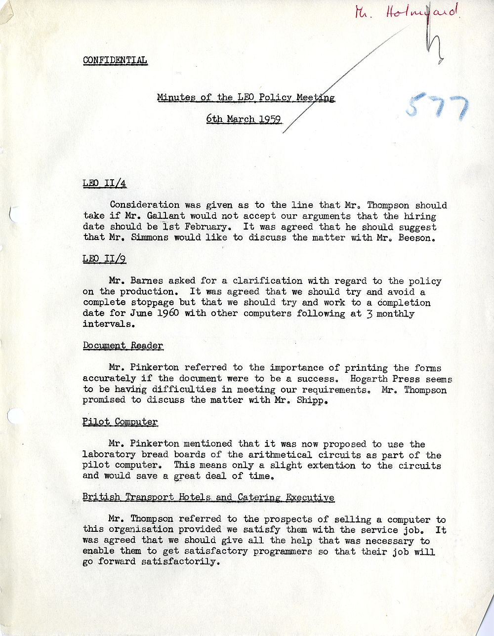 Article: 54579 LEO Policy Meeting, 6/3/1959