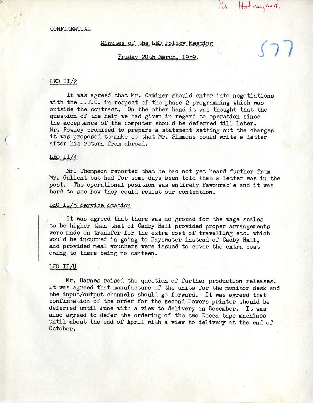 Article: 54584 LEO Policy Meeting, 20/3/1959