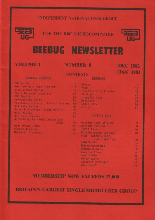 Article: Beebug Newsletter - Volume 1, Number 8 - December 1982 /January 1983