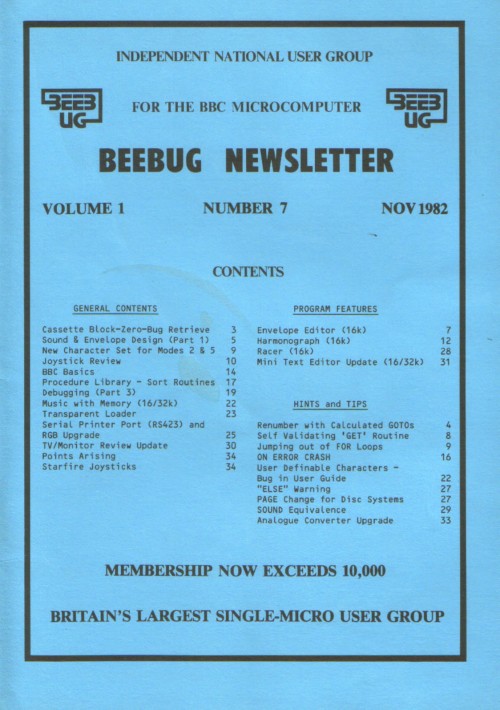 Article: Beebug Newsletter - Volume 1, Number 7 - November 1982