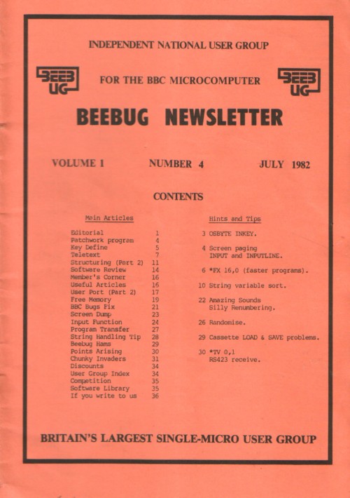 Article: Beebug Newsletter - Volume 1, Number 4 - July 1982