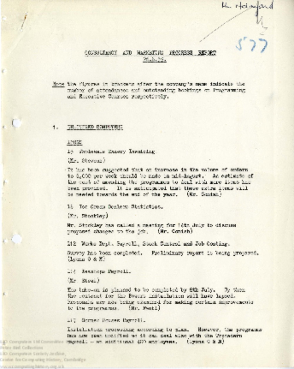 Article: 64478 Consultancy and Marketing Progress Report, 26th June 1959
