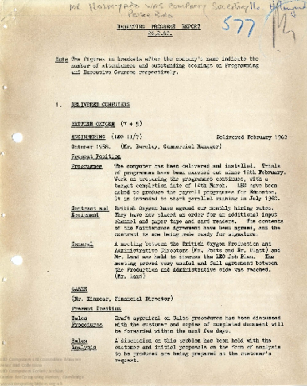 Article: 64486 Marketing Progress Report, 26th Feb 1960