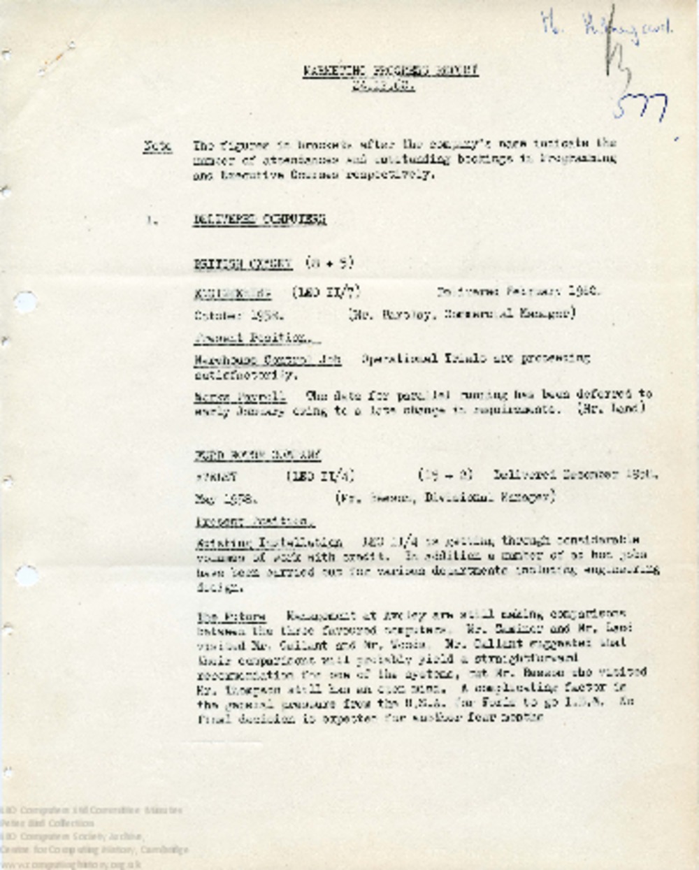 Article: 64494 Marketing Progress Report, 24th Dec 1960