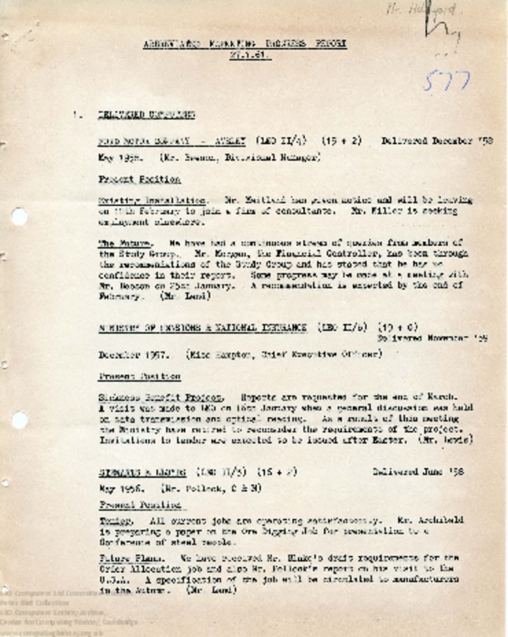 Article: 64495 Abbreviated Marketing Progress Report, 27th Jan 1961
