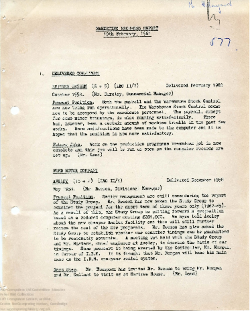 Article: 64496 Marketing Progress Report, 10th Feb 1961