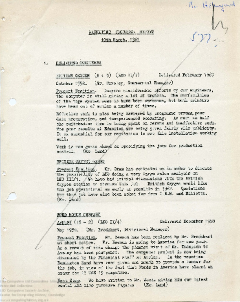 Article: 64497 Marketing Progress Report, 10th Mar 1961