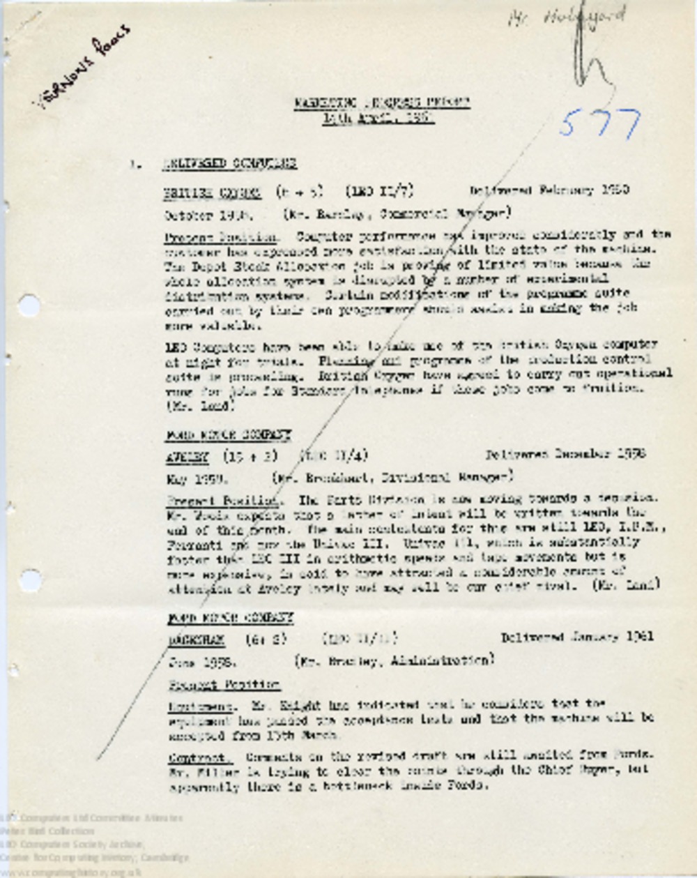 Article: 64498 Marketing Progress Report, 14th Apr 1961