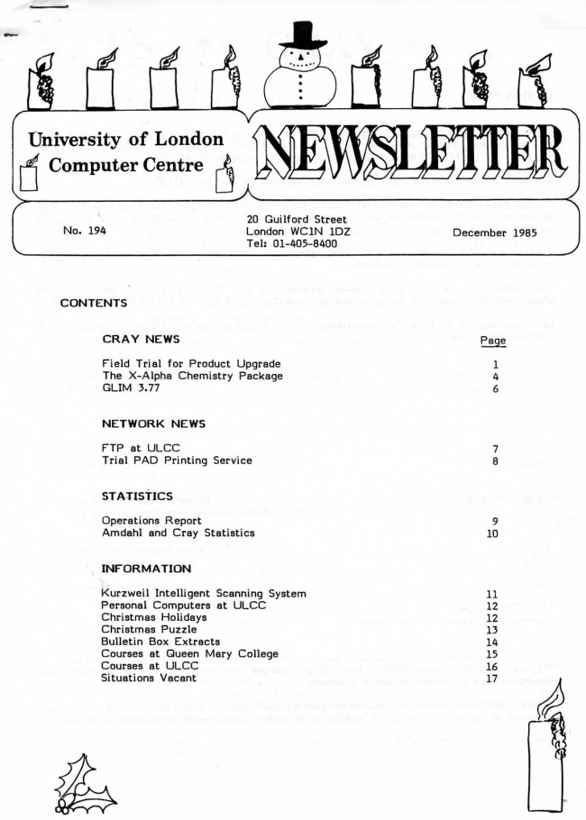 Scan of Document: ULCC News December 1985  Newsletter 194