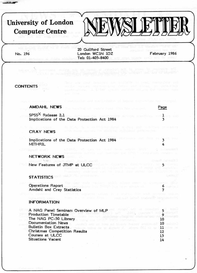 Scan of Document: ULCC News February 1986  Newsletter 196