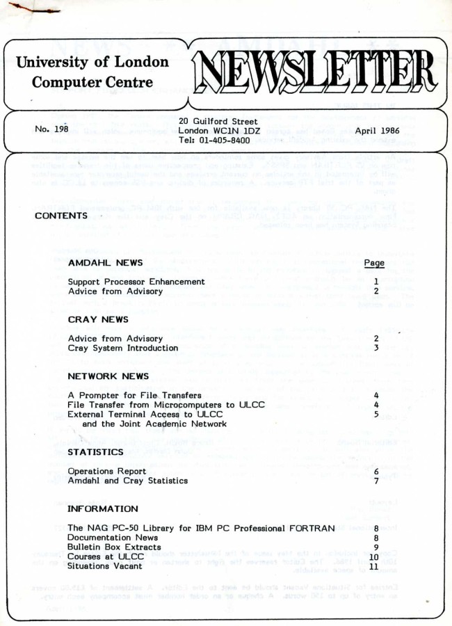 Scan of Document: ULCC News April 1986  Newsletter 198