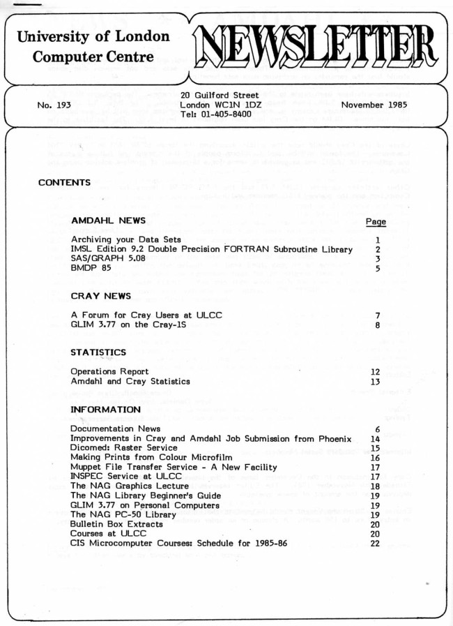 Scan of Document: ULCC News November 1985 Newsletter 193