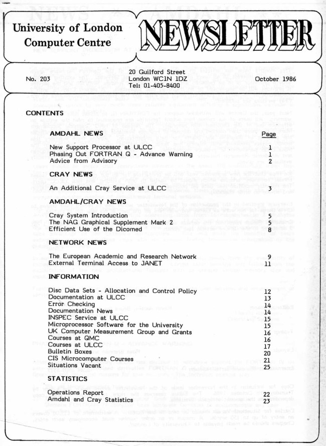Scan of Document: ULCC News October 1986  Newsletter 203