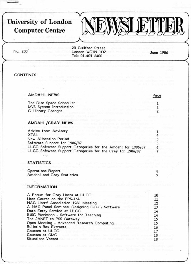 Scan of Document: ULCC News June 1986  Newsletter 200