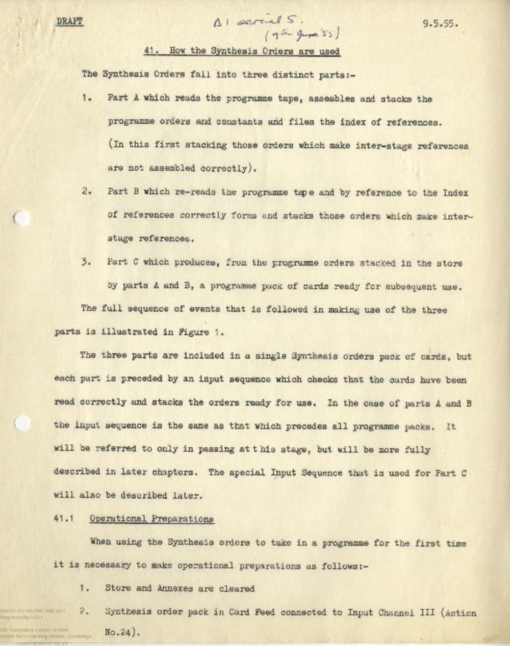 Article: 65265 Programming LEO I: Draft: 41. How the Synthesis Orders are Used, 9th May 1955