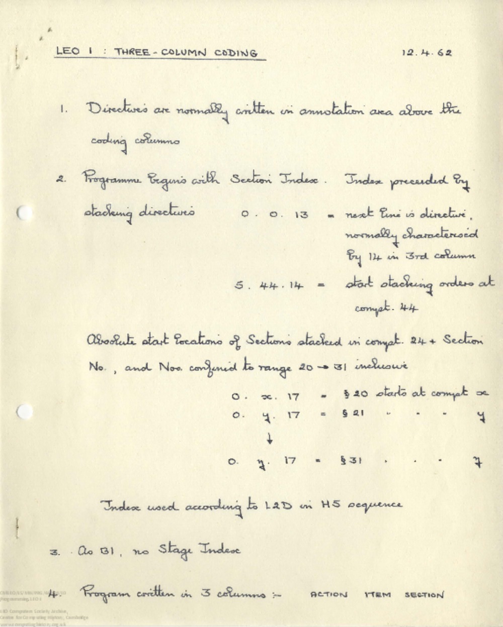 Article: 65273 Programming LEO I: Three-Column Coding, 12th Apr 1962