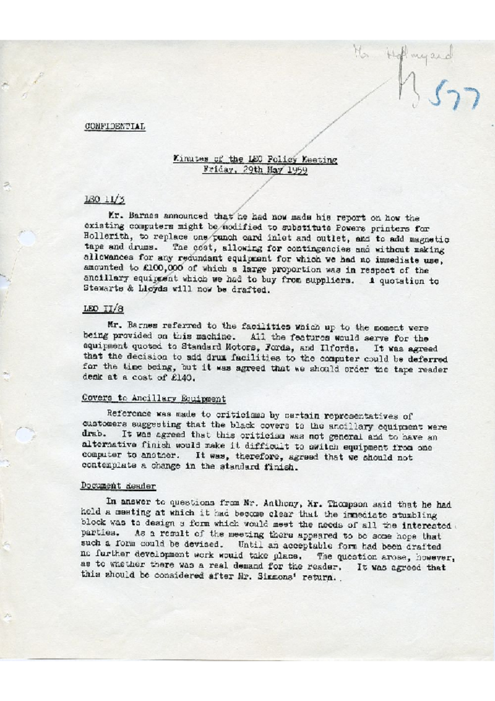 Article: 54592 LEO Policy Meeting, 29/5/1959