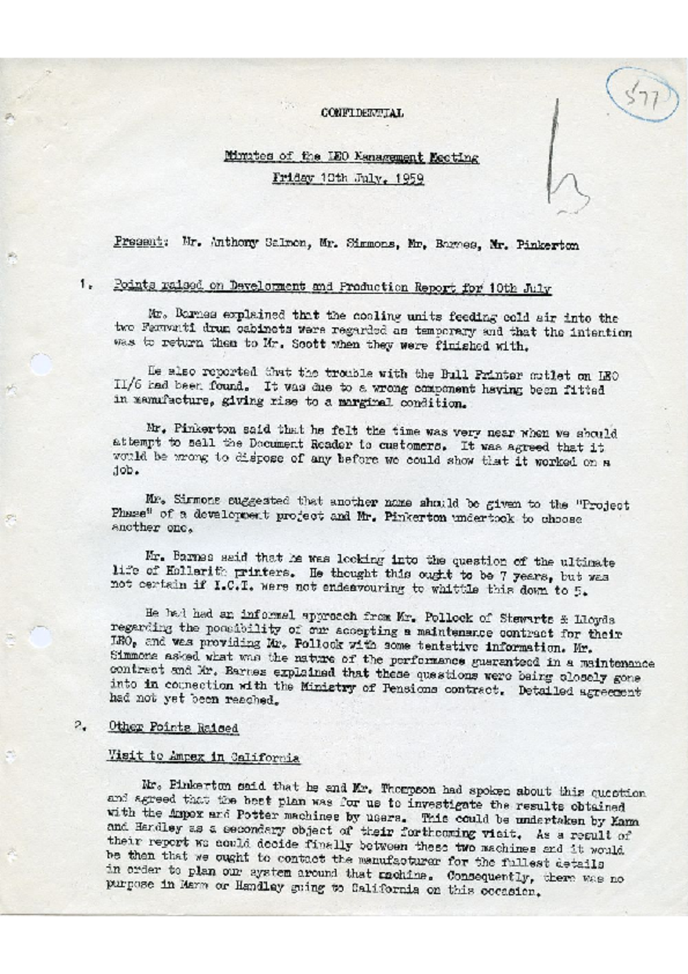 Article: 54923 LEO Management Meeting, 10/7/1959