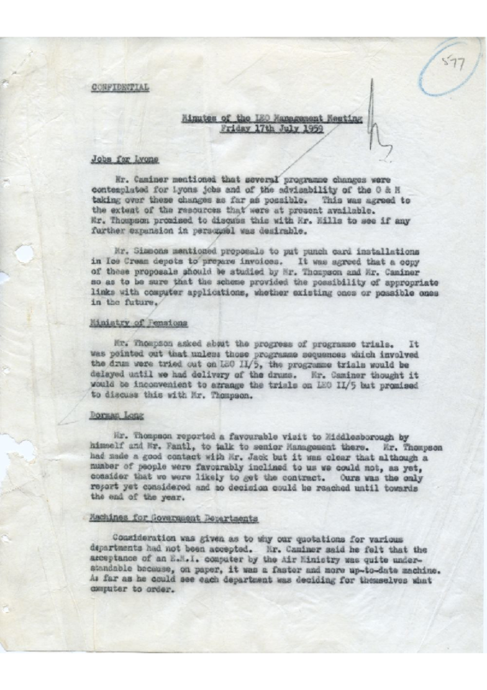 Article: 54924 LEO Management Meeting, 17/7/1959